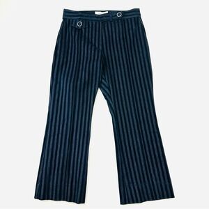 Derek Lam Navy Velvet Cotton Striped Crop kick Flare Trousers Sz 8